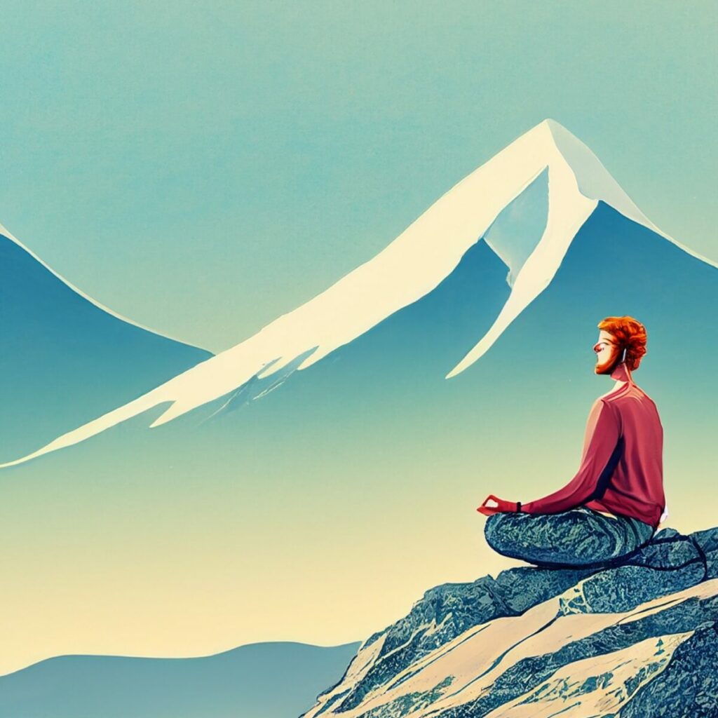 Come iniziare a meditare: ragazzo che medita su un monte.