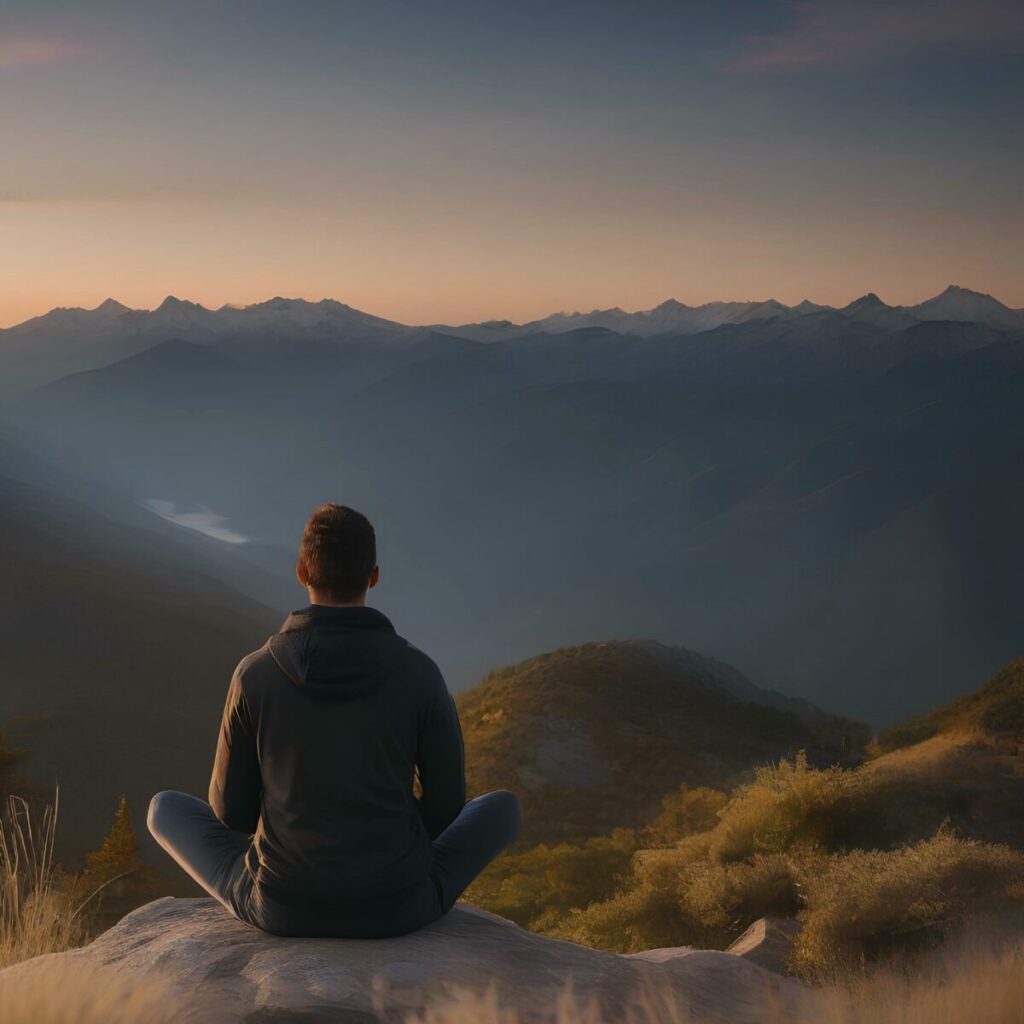 How to harness the power of thoughts: a man meditating on a mountain